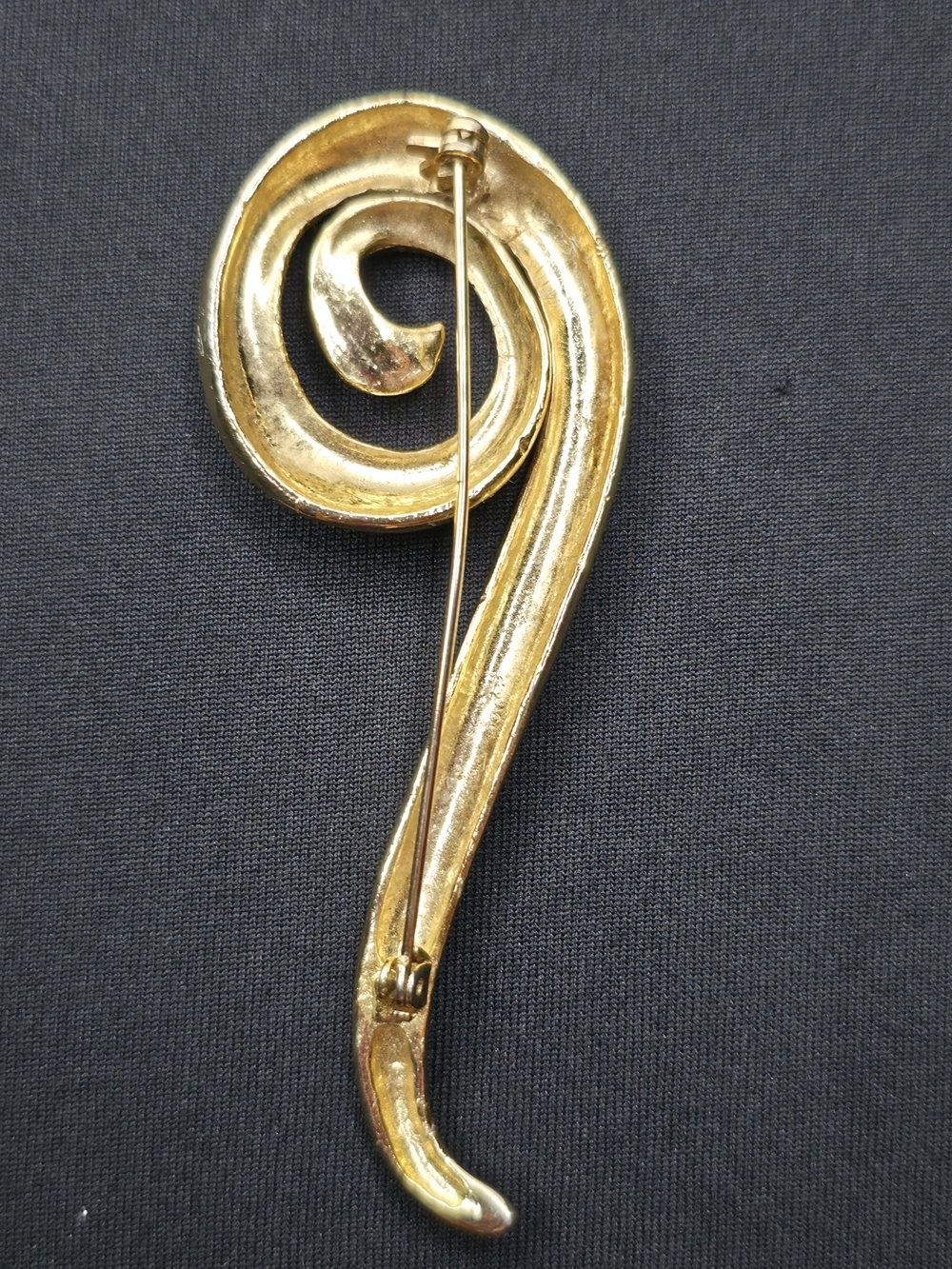 Vintage 80s Gold Swirl Brooch Pin Modernist 3" - Picture 4 of 5